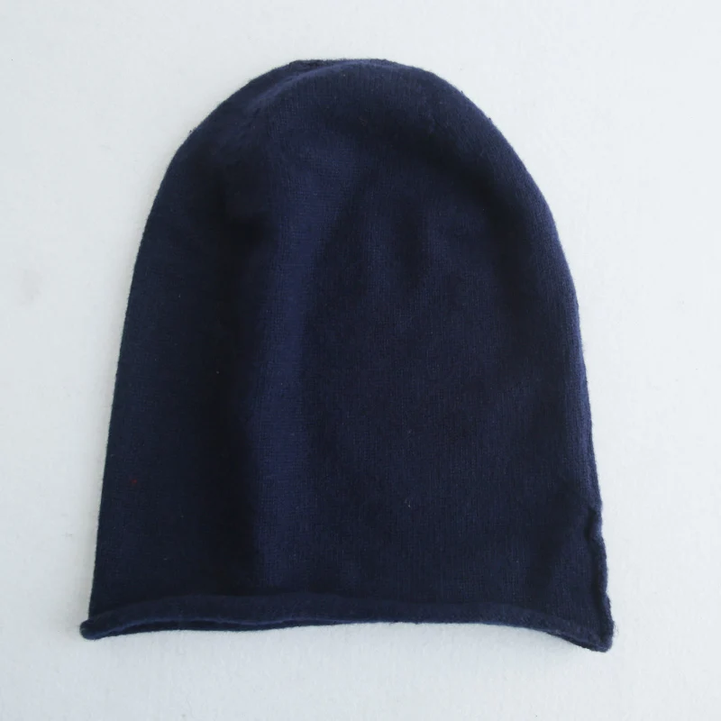 Women 30% Cashmere Beanies Simple Solid Caps Rolled Hem Hat Blends Soft Thin Knit Hat Wool Winter Spring Warm Sleep Hair Bonnet