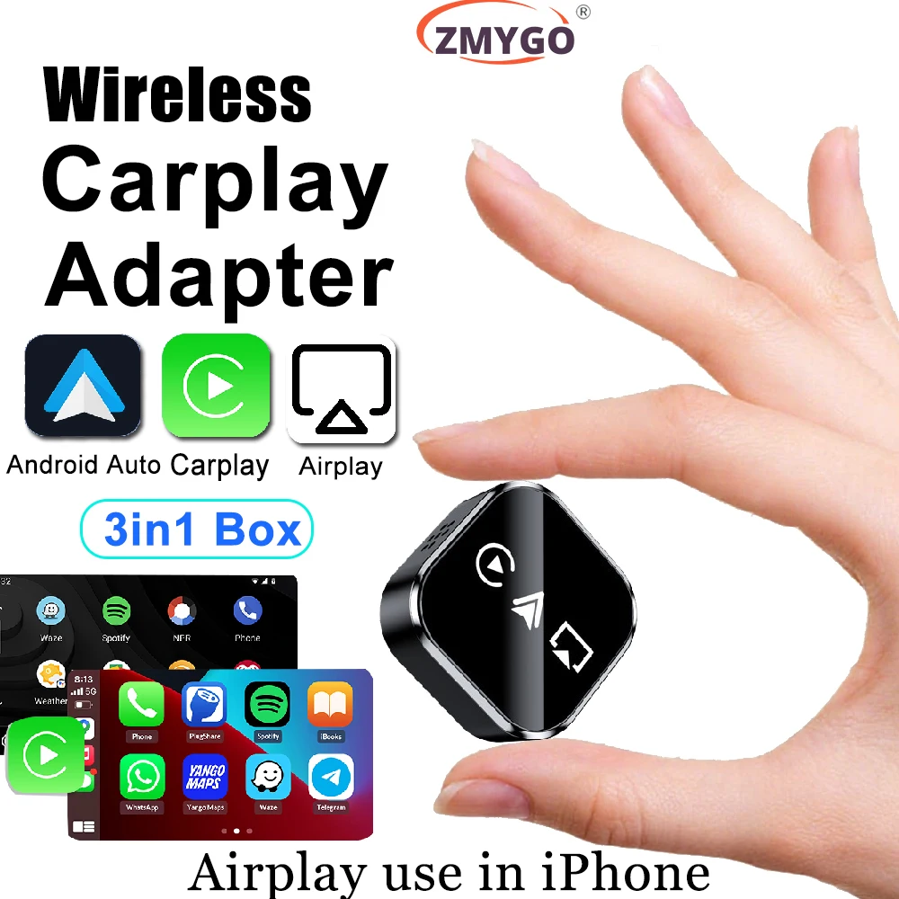 Android Auto Wireless Adaptor 2025 New Wireless CarPlay for iPhone Airplay WiFi Bluetooth Smart AI System 3in1 Car Play Adaptor