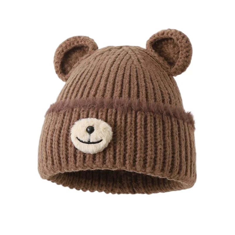 Herbst- und Wintermütze im koreanischen Stil für Frauen, Bärenohren, süße und niedliche vielseitige Wollstrickmütze, Gehörschutz, warme kalte Mütze – Detail 8