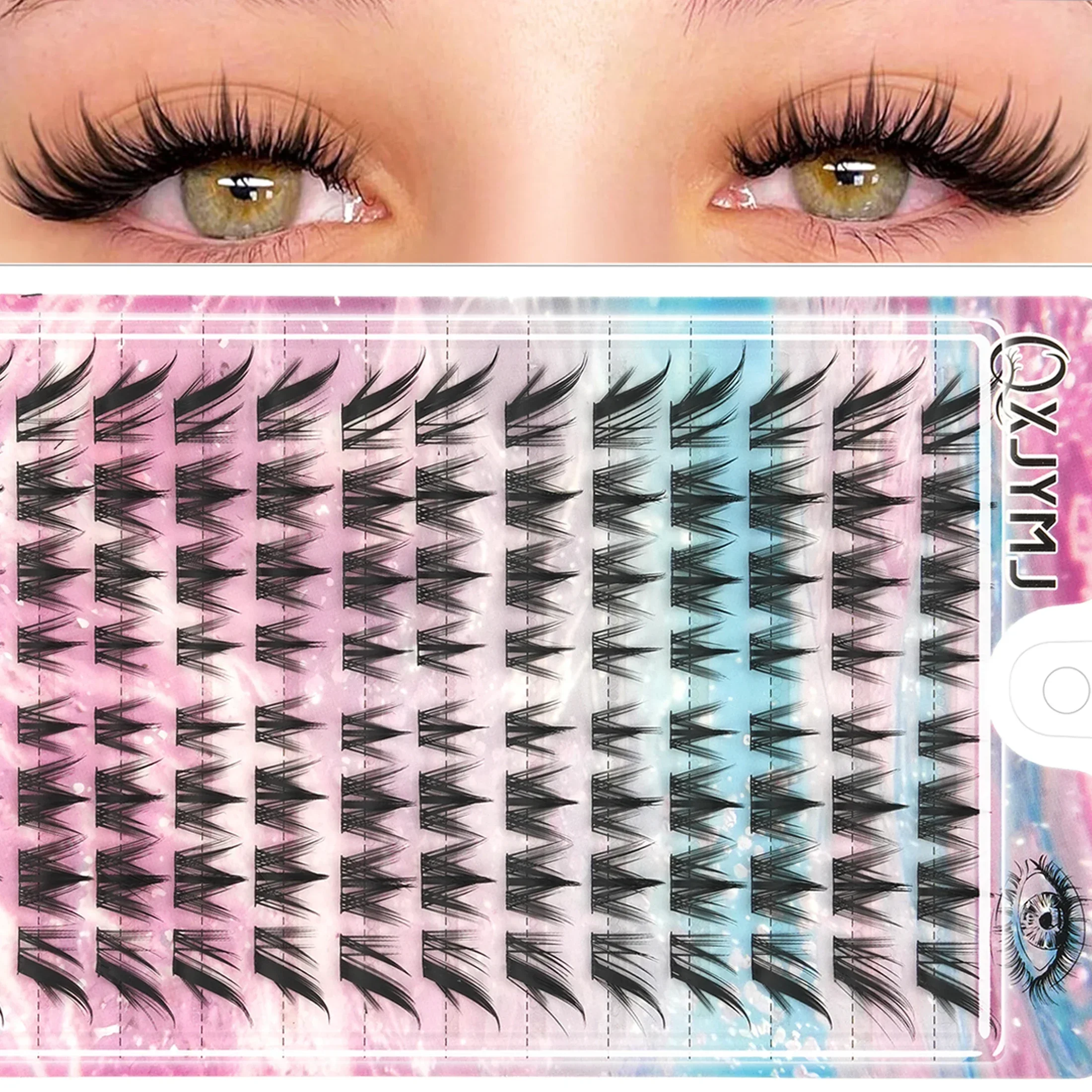 12 Rows Fox Eye Cluster Lashes Individual Segment Eyelashes Wispy Spiky D Curl DIY False Eyelashes Winged Look For Beginners
