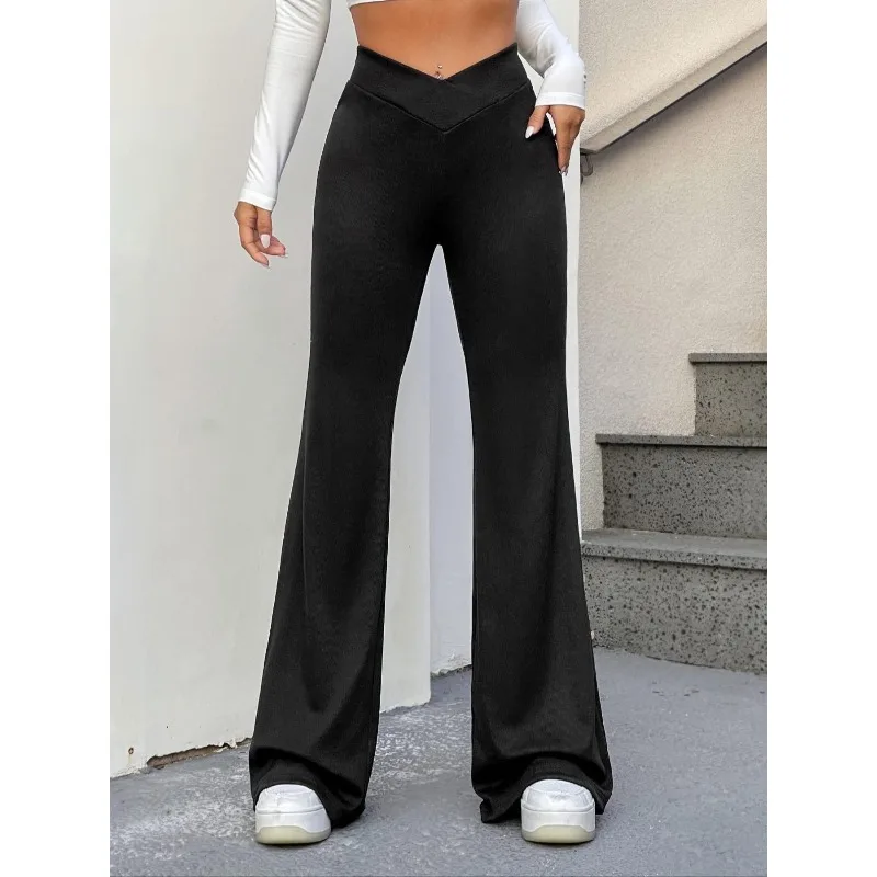 Plus Size New Women's Sexy V-Waist Yoga Pants  Gym Running Fitness Sports Pant Female High Waist Hip Lifting Flare Trousers