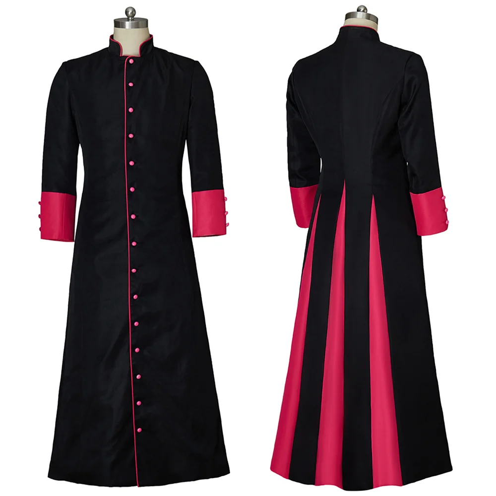 Men's Single Breasted Priest Costume Catholic Clergy Putter Robe Preacher Cassock Medieval Male Retro Formal