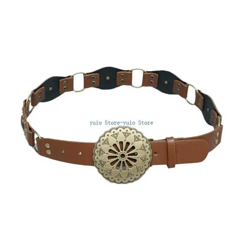 

X7XB Elegant Ladies Waist Belt Delicate Hollow Out Buckle Belt American Women PU Stitching Waist Belt
