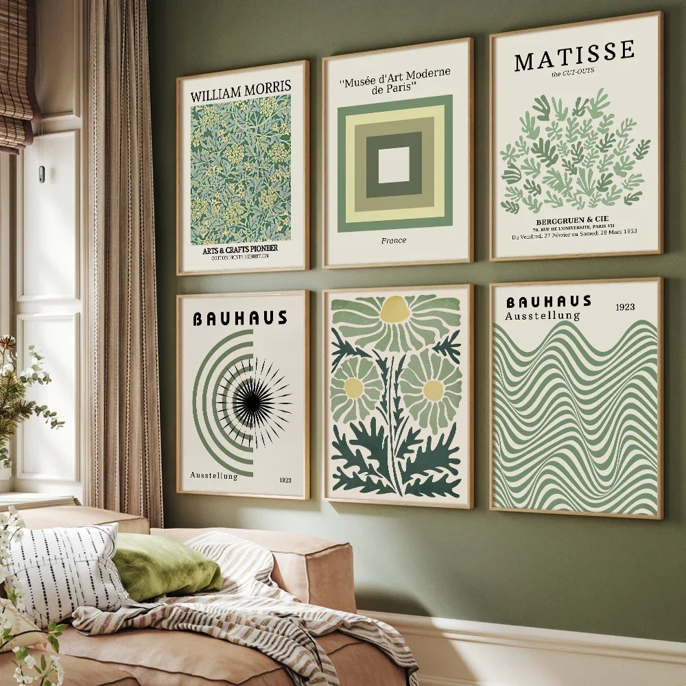 

Abstract Matisse Bauhaus Plant Flower Coral Sage Green Modern Posters Of Wall Art Canvas Prints Pictures Living Room Home Decor