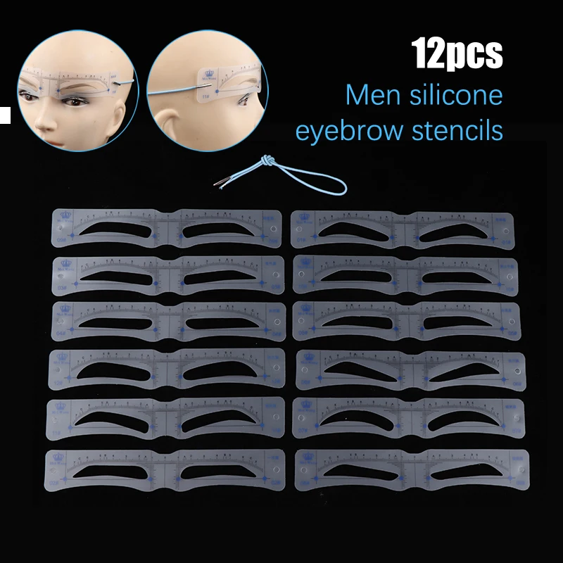 12Pcs Silicone Eyebrow Stencils Makeup Eyebrow Drawing Guide Card Template DIY Makeup Tools