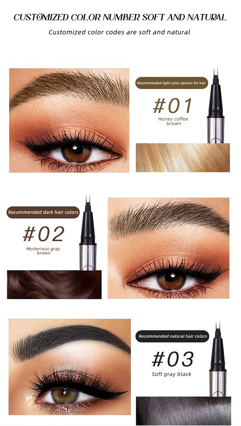 Waterproof Microblading Eyebrow Pencil with 2-Prong Micro-Fork-Tip Applicator Liquid Eyebrow Pencils Create Natural Looking Brow