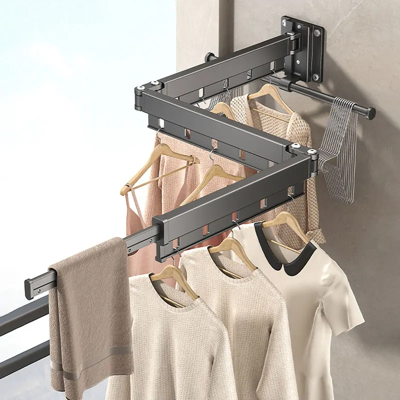 Wall-Mounted Foldable Aluminum Alloy Clothes Drying Rack Perfect for Balcony Bedroom Kitchen Living Room