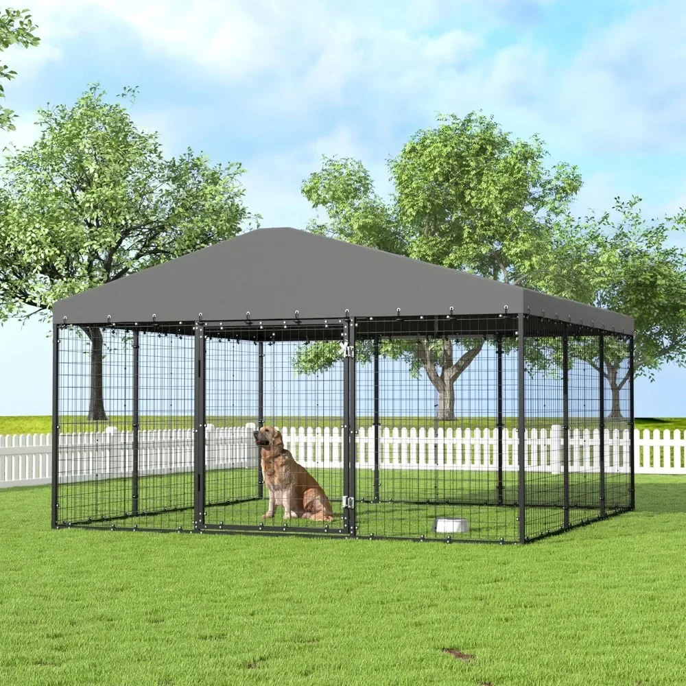 Large Outdoor Dog Kennel, Heavy Duty Dog Cage with Roof, Steel Dog Kennel with Waterproof UV-Resistant W 118