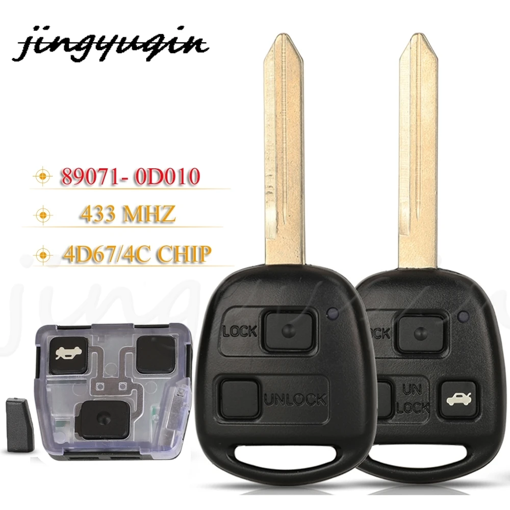 jingyuqin 2/3Buttons Smart Remote Car Key Fob 433MHz 4D67 / 4C Chip For Toyota Corolla Yaris Avensis 1998+ P/N: 89071-0D010