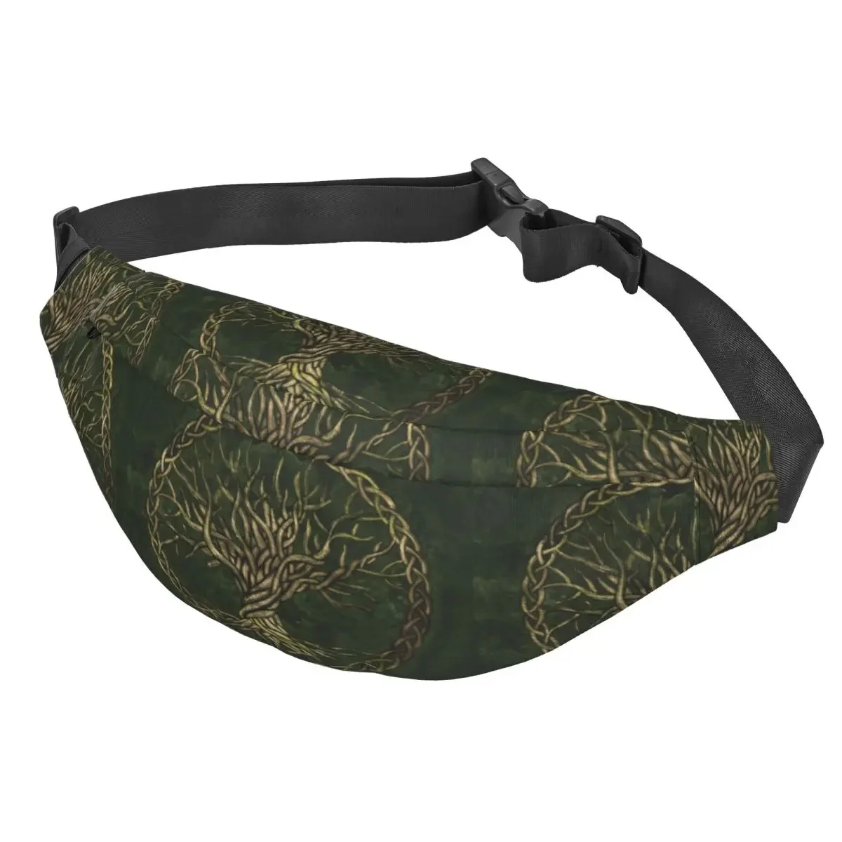 Green And Gold Tree Of Life Fanny Pack Women Men Vikings Yggdrasil Sling Crossbody Waist Bag Camping Biking Phone Money Pouch