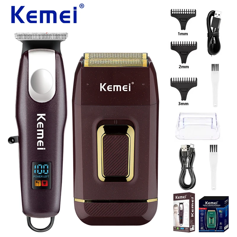 Kemei KM-PG233 tondeuse à cheveux sans fil Rechargeable KM-2031 rasoir électrique humide et sec Kit de tondeuse à cheveux professionnelle pour hommes