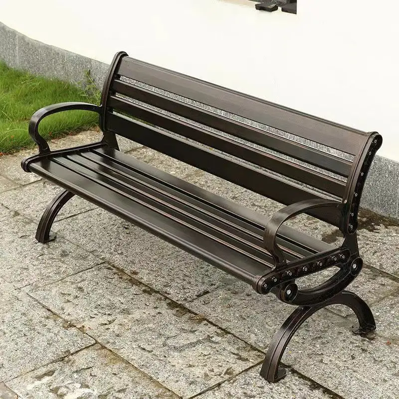 

Садовая скамья из литого алюминиевого сплава, уличная скамья-диван для отдыха, скамья для двора, общественная уличная скамья с длинным сиденьем и спинкой