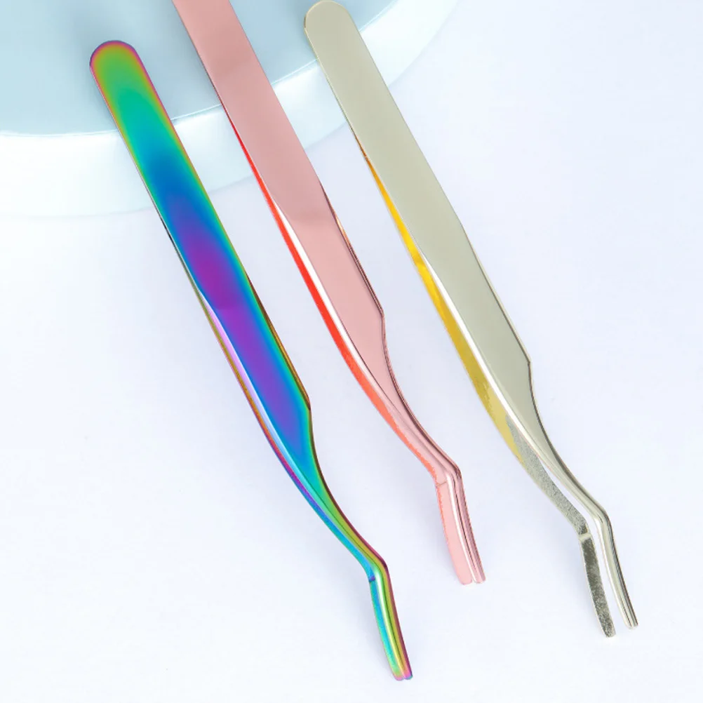 2 PZ Pinzette per ciglia Punta curva in acciaio inossidabile Strumento per innesto in metallo Leggero Durevole Uso personale professionale Toni della terra