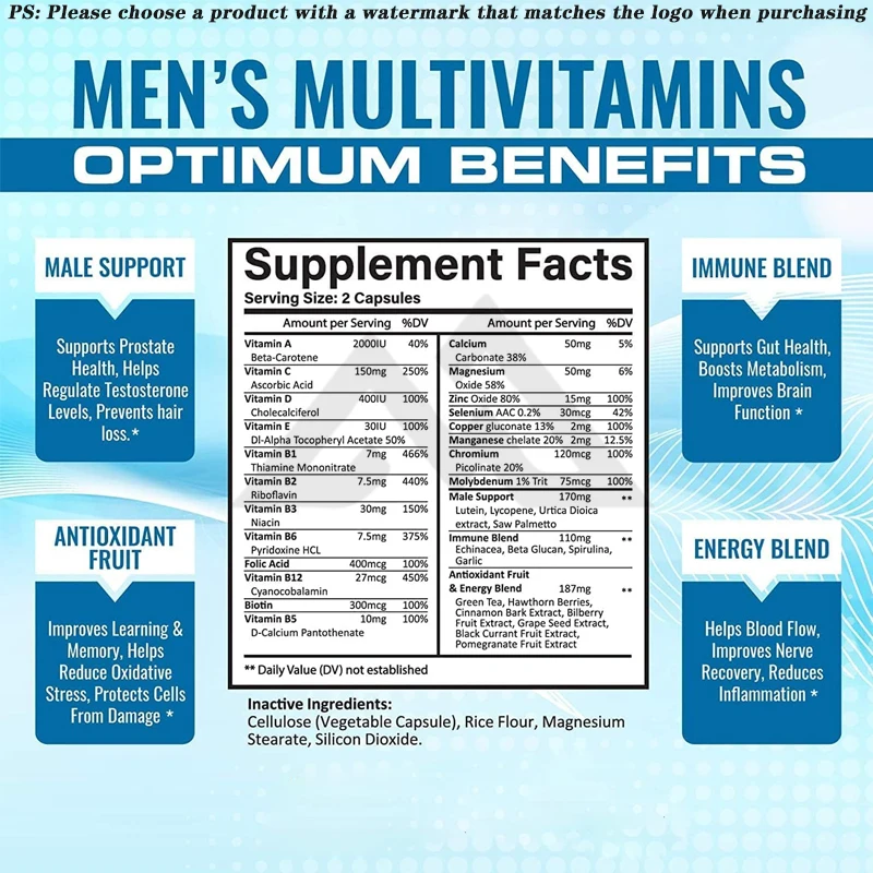 Men's multivitamin -  energy and overall health, biotin, magnesium, zinc, and antioxidants promote immune health, 60 capsules