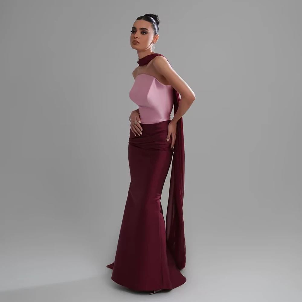 

SoDigne Chic Pink and Burgundy Evening Dresses Mermaid Draped Strapless Ribbon Party Dress 2025 Sleeveless Prom Gowns Customized