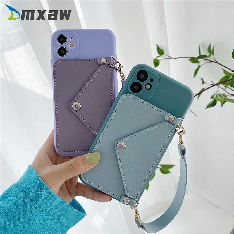 Wallets Card Phone Case For Samsung Galaxy A7 A6 A8 Plus A9 2108 J6 J4 Plus Strap portable Holder Cover+Silicone Lanyard