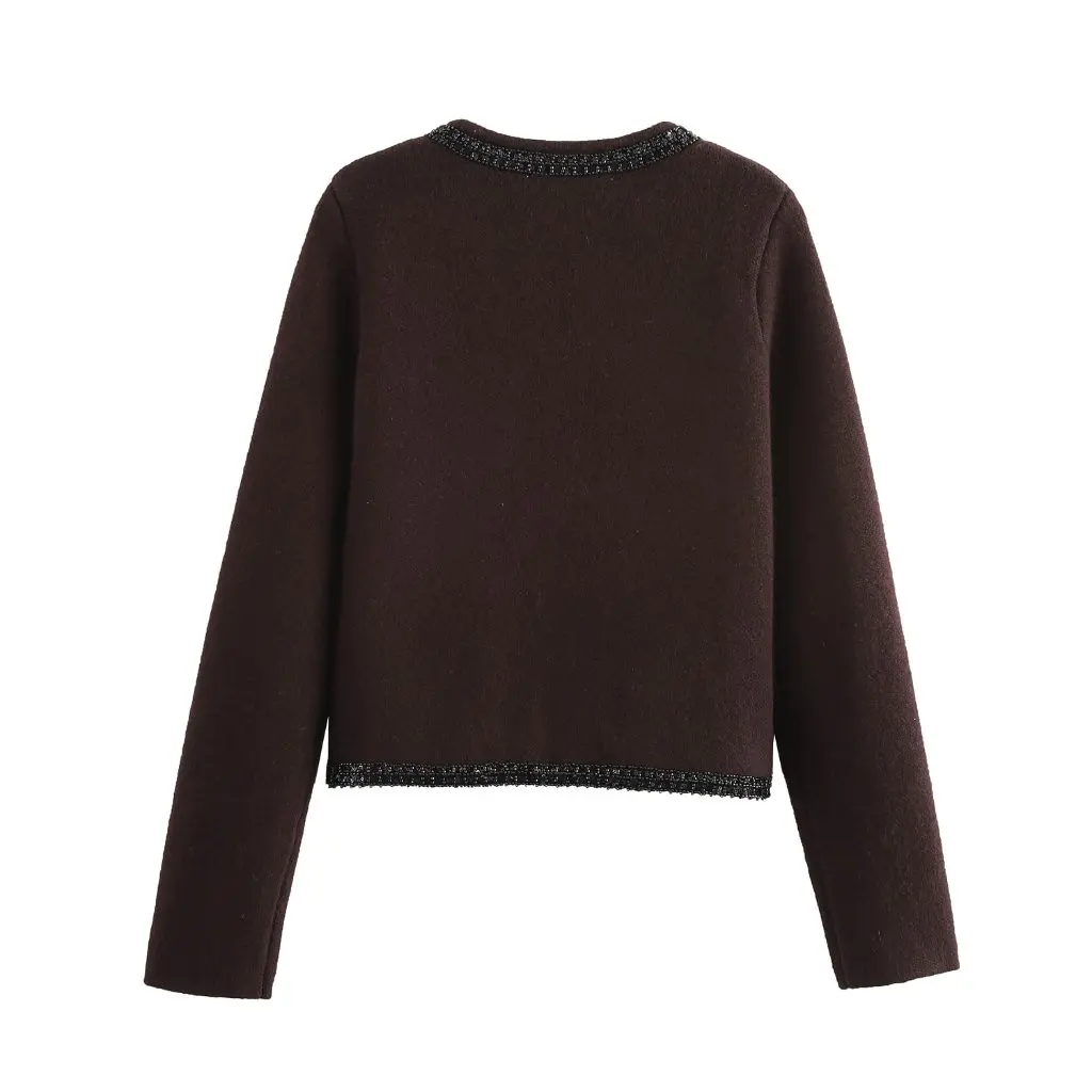 

Women's Beaded round Neck Long Sleeve Knitted Jacket European American Style Spring Autumn New E3A416