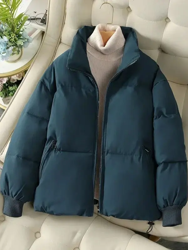 

Loose Long Sve Stand Collar Jaet Women's ort Outerwear Comfortable Fit Zipper Closure Color Faion Spring