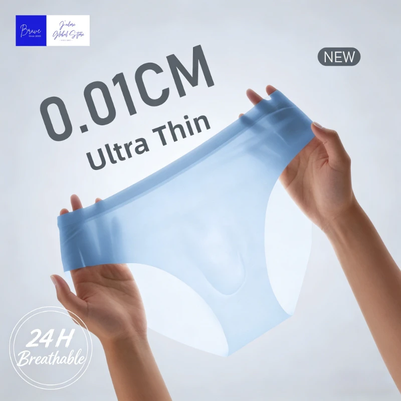 1/3pcs Sexy Men's Cool Touch Ultra Thin Briefs - 0.01CM Ice Silk Breathable Sweat-Wicking 24H Fresh Snug Fit Men Underwear