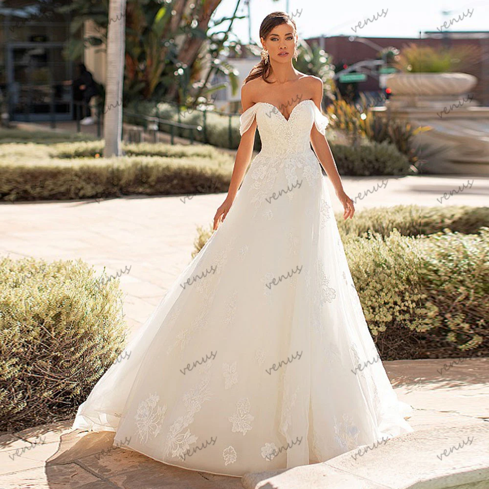 Pretty Wedding Dresses A-Line Tulle Tiered Bridal Gowns Off The Shoulder Robes Lace Appliques Glamorous Vestidos De Novia 2024