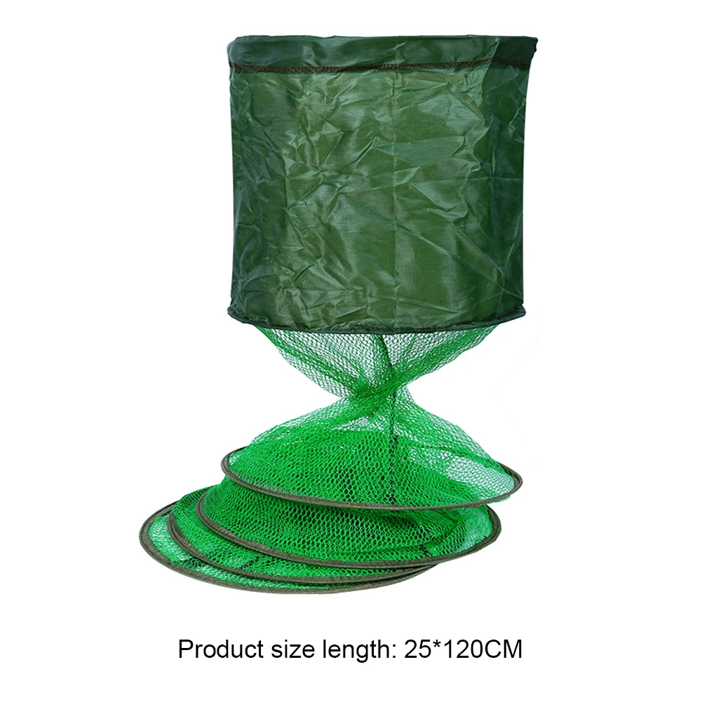 Portable Nylon Mesh Net Fish Storage Fishing Accessories Steel Ring Folding Fish Cage Fishing Trap Net Fish Basket Tackle image 6