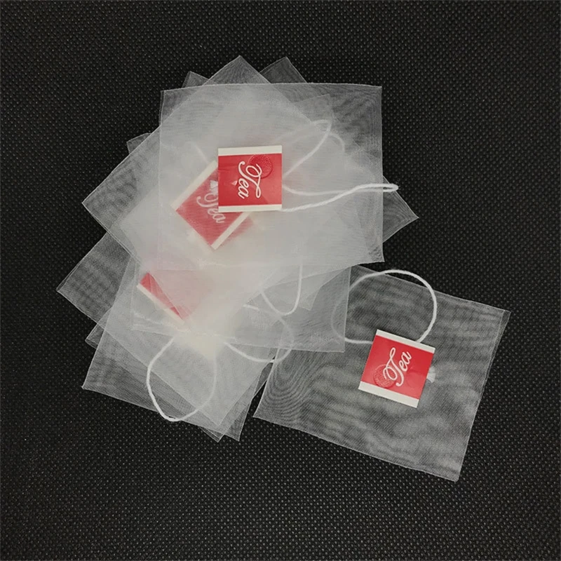 100pcs Pyramid Tea Bag Filter Nylon Tea Bag Single String Label Transparent Empty Disposable Nylon Tea Infuser Bag Gifts