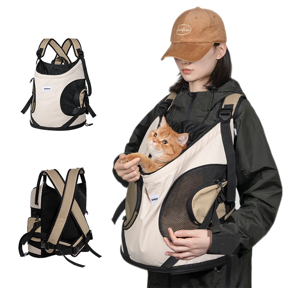 Mochila de viaje para cachorros y gatitos, bolsa de pecho con correa cruzada para el hombro, portador de perro y gato, de lona transpirable