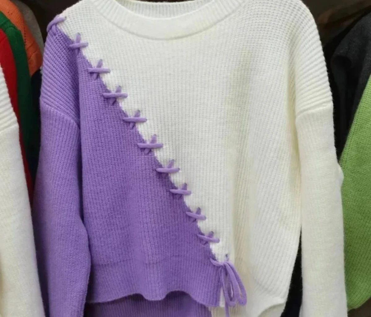 سترة نسائية فضفاضة قصيرة خارجية جديدة تحجب الألوان ورقبة دائرية سترة عصرية بأكمام طويلة #3