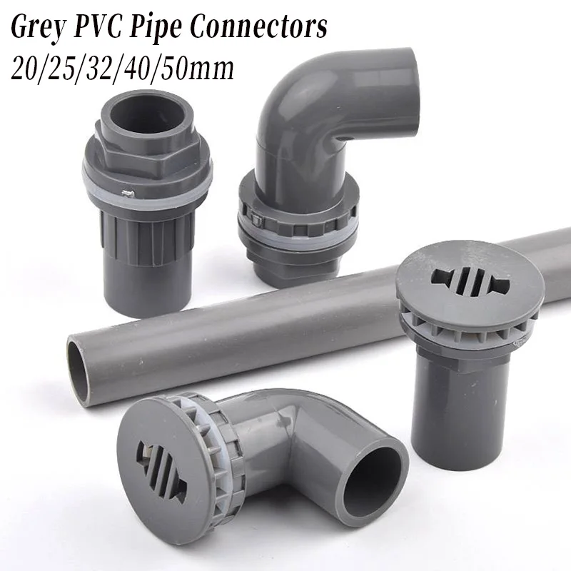 Image of 20 ~ 50 mm graues PVC-Rohr 90 ° Ellenbogen Direkt Verdicken Anschlüsse Aquarium Überlauf Gelenke Garten Bewässerung Einlass Auslass Ablauf Fitting