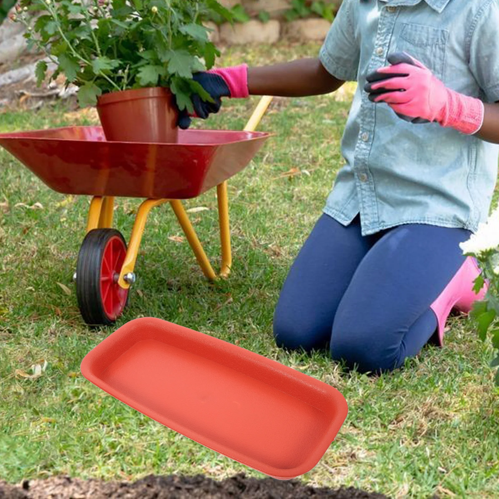 4Pcs Rectangle Plant Saucer Set Deep Groove Waterproof Tray for Indoor Plant Pots Leak Proof Floor Protection Easy Clean Plastic