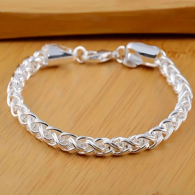 Pulsera de Cordón Trenzado Plateado de 6mm para Hombre, Accesorio de Moda - Perfecta para Uso Diario y Fiestas