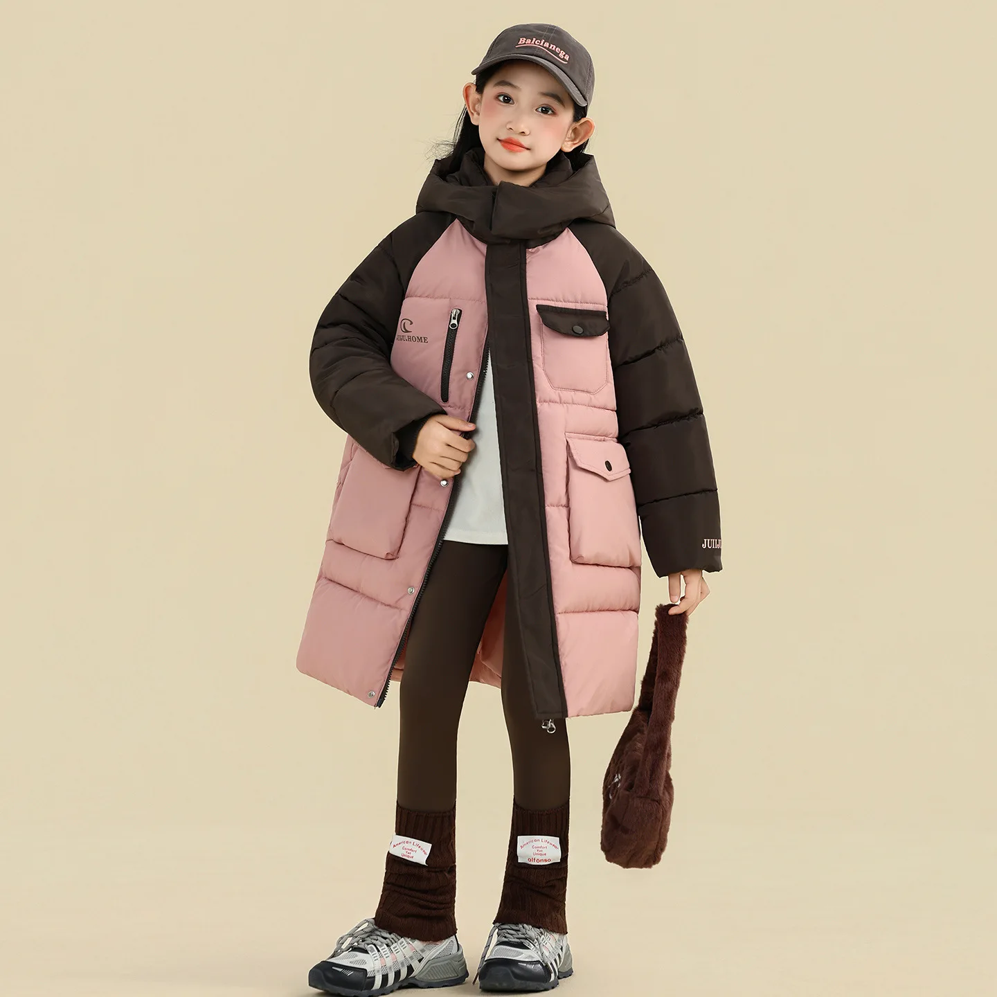 YBFSKID Children Girls Winter Jackets -10 Degree Hooded Thick Warm Kids Girls Parkas Contrast Long Sleeve Mid-length Outerwear