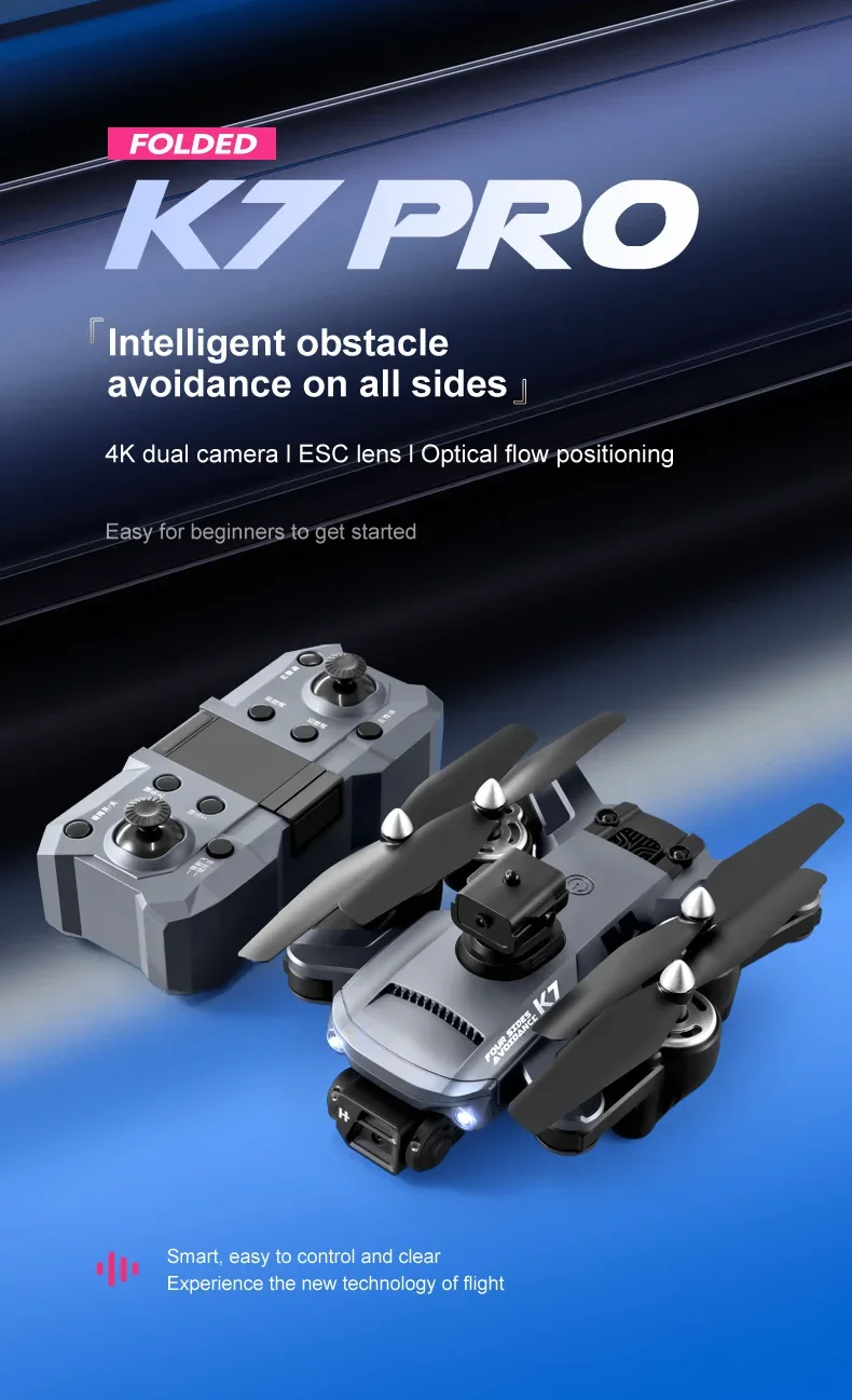 Nieuwe Drone K7 4K Hd Professionele Camera Led Licht Positionering Vier As Anti-Shake Gimbal Esc Met Optische Flow Quadcopter