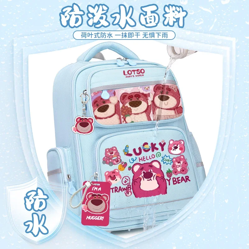 Disney bolsa escolar urso morango, fofa, casual e leve, almofada de ombro impermeável, mochila de grande capacidade, nova