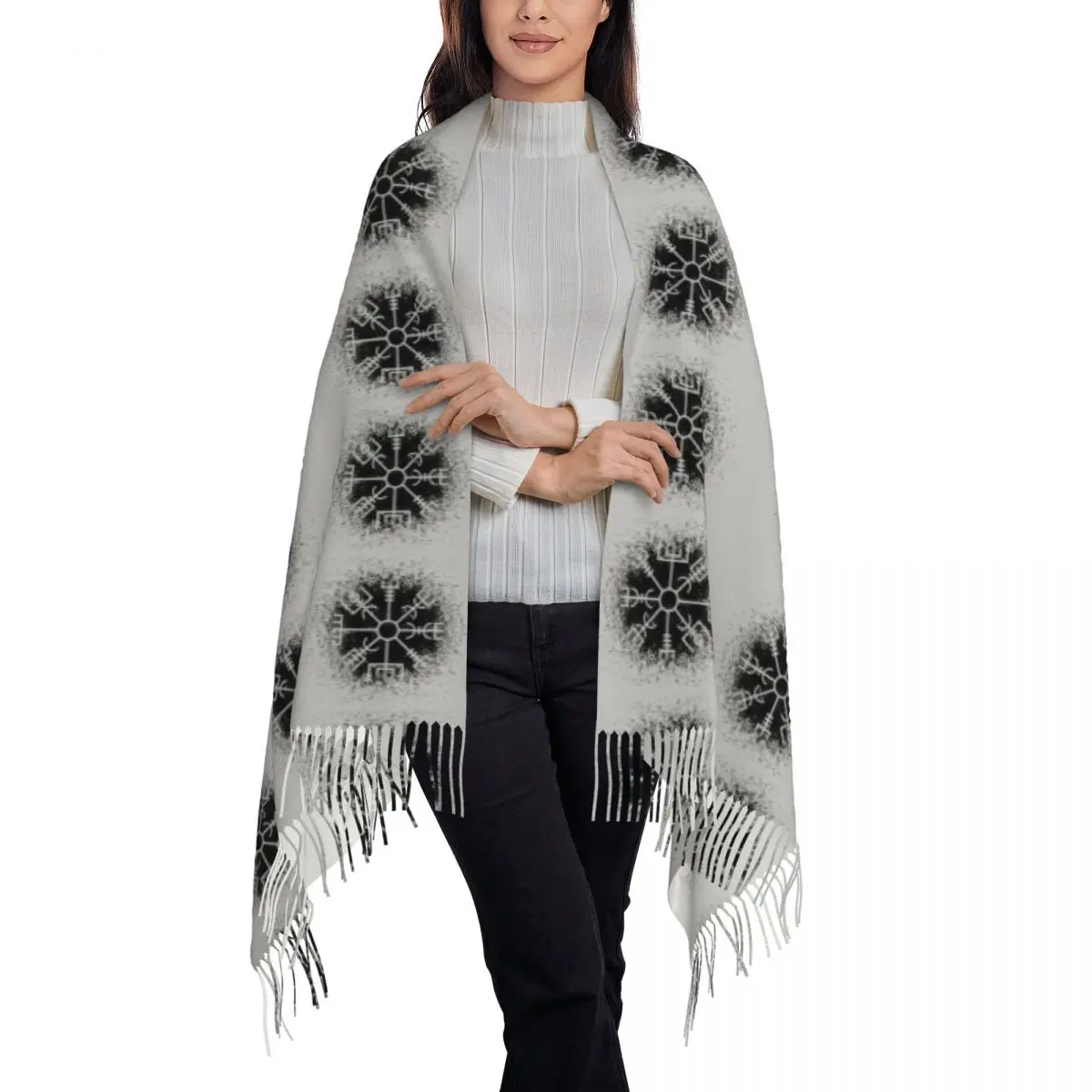 Viking Compass Scarf Tassel Scarves Women Soft Warm Shawls and Wraps Long Fall Winter Shawl Wrap