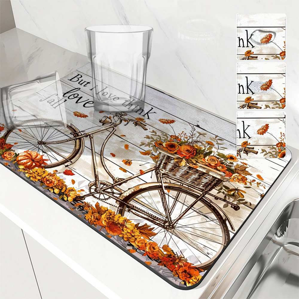 

Absorbent Anti-slip Coffee Dish Mats Maple Leaf Pumpkin Kitchen Absorbent Draining Mat Drying Mat Quick Dry Bathroom Drain Pad