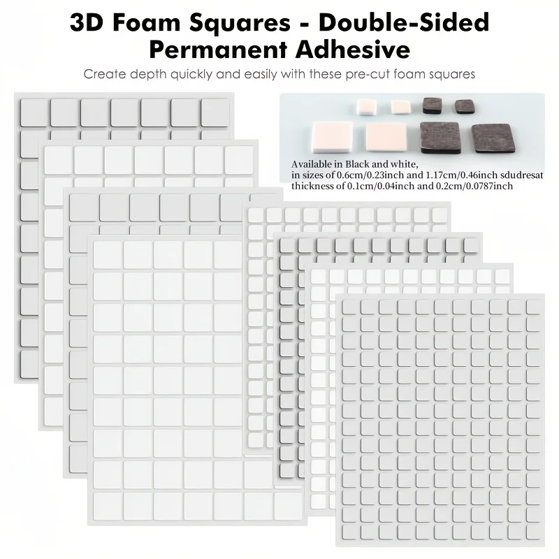 6 sheets, 3D double-sided adhesive foam squares, small and large square set, available in black and white, for scrapbooking and