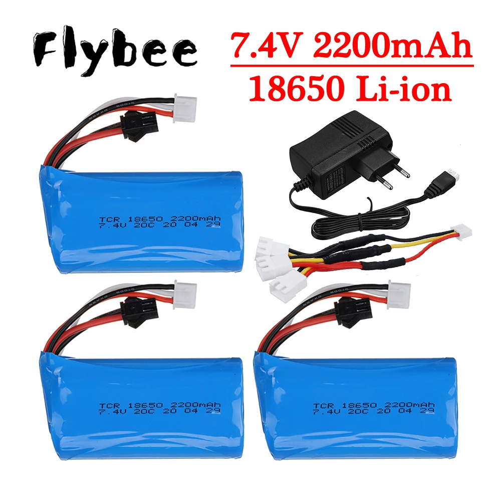 Batterie/chargeur 18650 7.4V 2200mAh pour voiture RC, pour véhicule Clubtoys 18301 18302 18311 MN99S D90 H101 Huina 1592