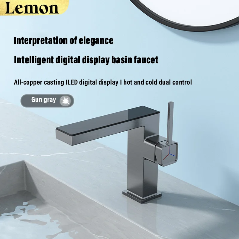 Bathroom Basin Hot and Cold Waterfall Digital Display Faucet, Bathroom and Household Washbasin Dual-Purpose Faucet