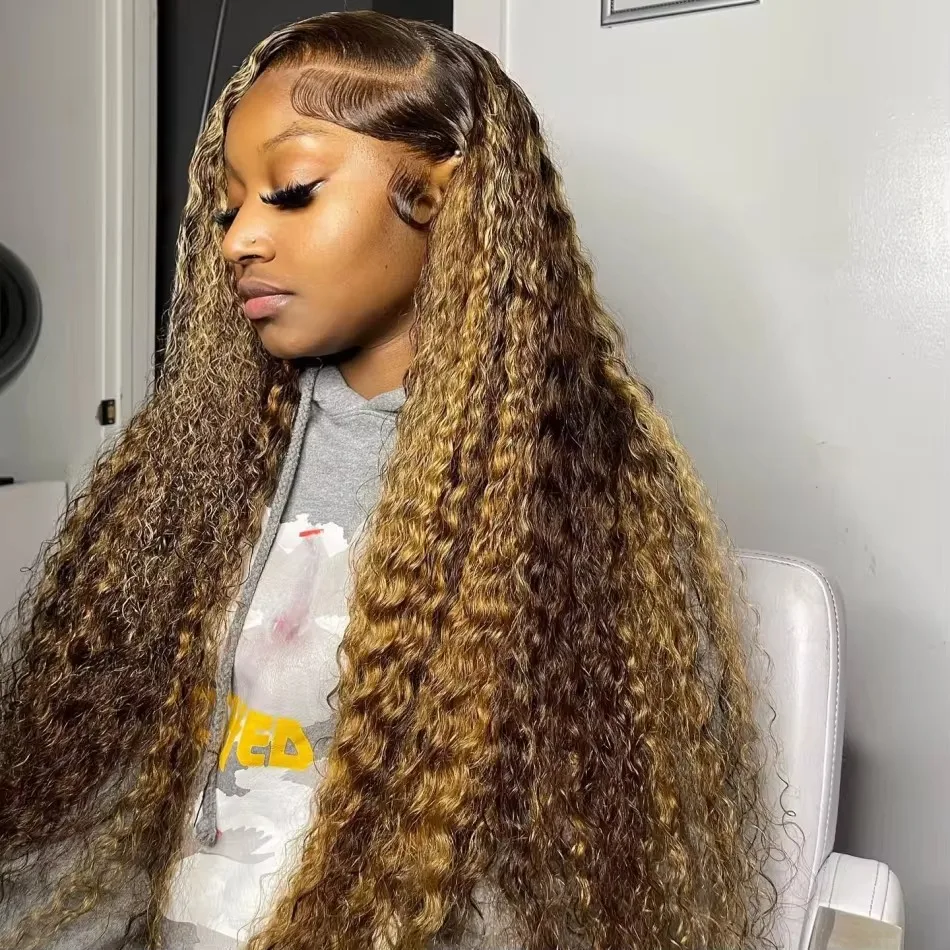 

Парик Jerry Curly Highlight Синтетические волосы 16-дюймовый медовый блондин U-образный кружевной передний глубокий волнистый бразильский коричневый блондин парик с эффектом омбре для женщин