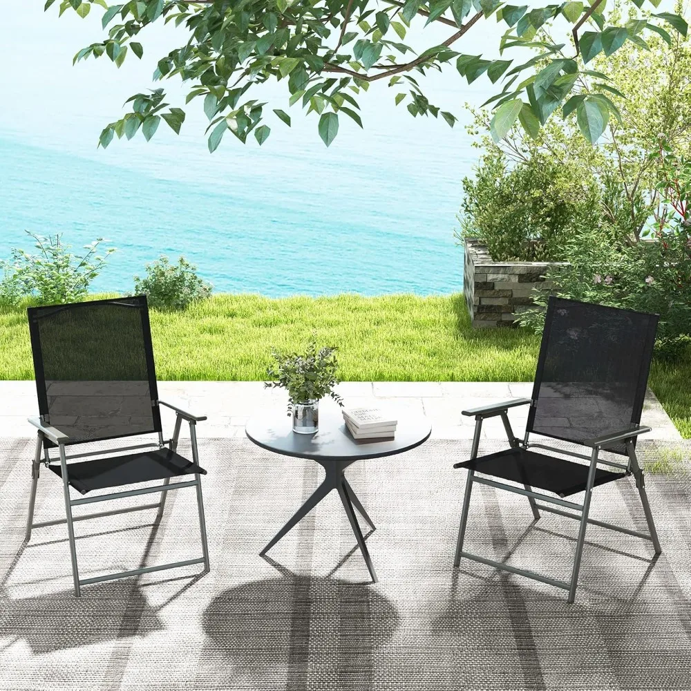 

Set of 2 Patio Folding Chairs, High Back Dining Chairs with Weather-Resistant Fabric, No Assembly,Outdoor Portable Metal Chairs