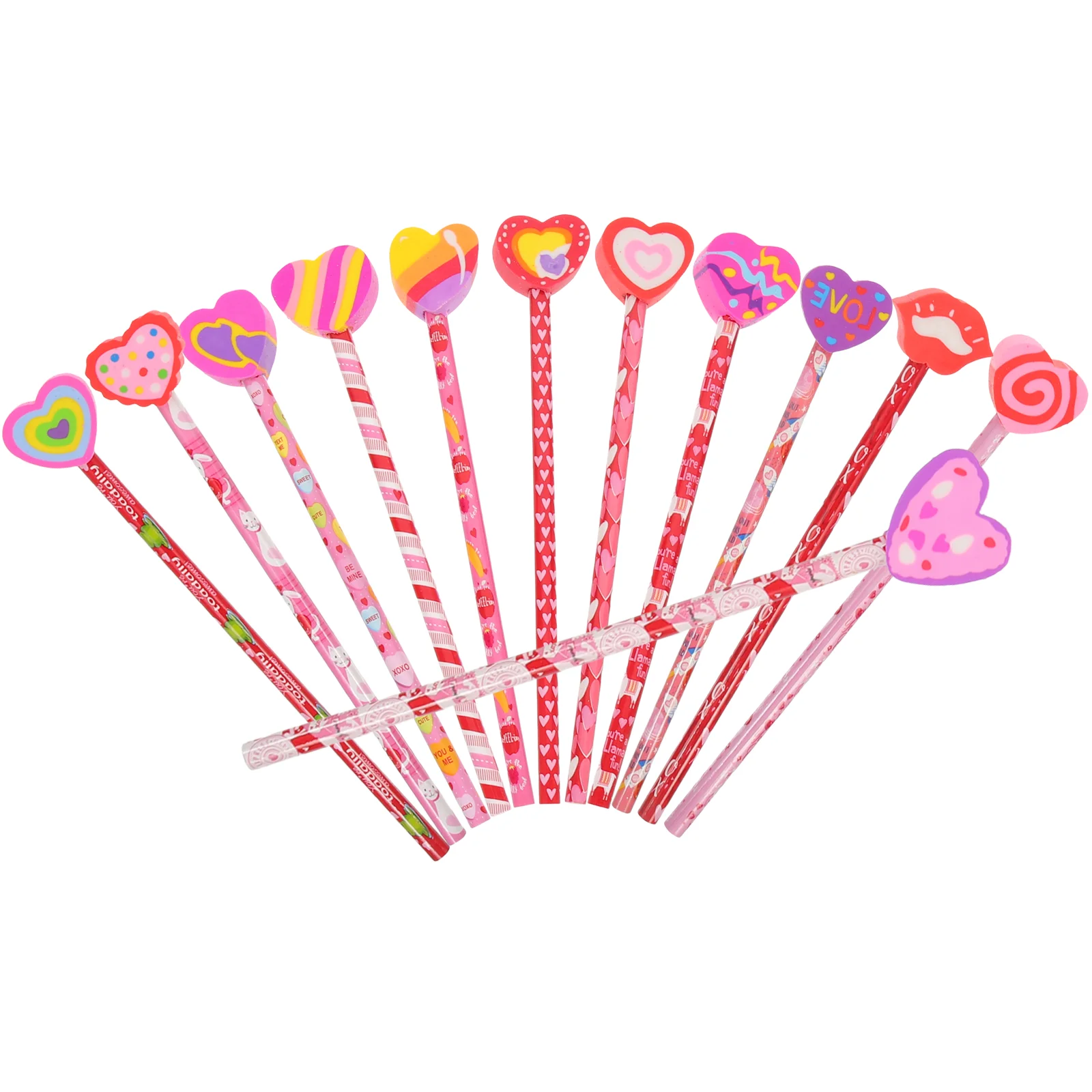 12 Pcs with Eraser Valentine's Day Pencil Toddler Colored Pencils Wood Portable Kids Compact Kit