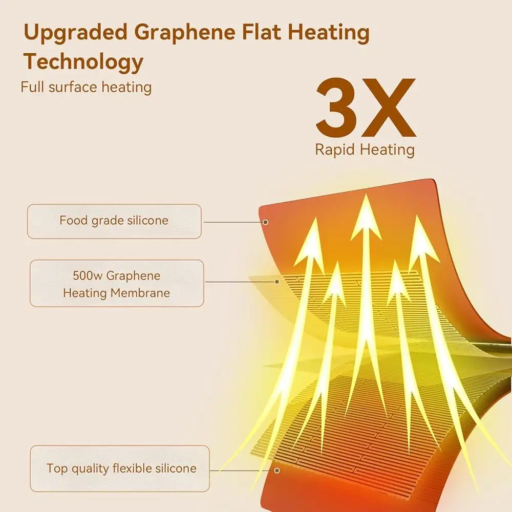 Graphene Food Warming Mat 500W Temperature Control Fast Heating Timer Silicone Non-Slip Design Indoor Outdoor Buffet Party Use