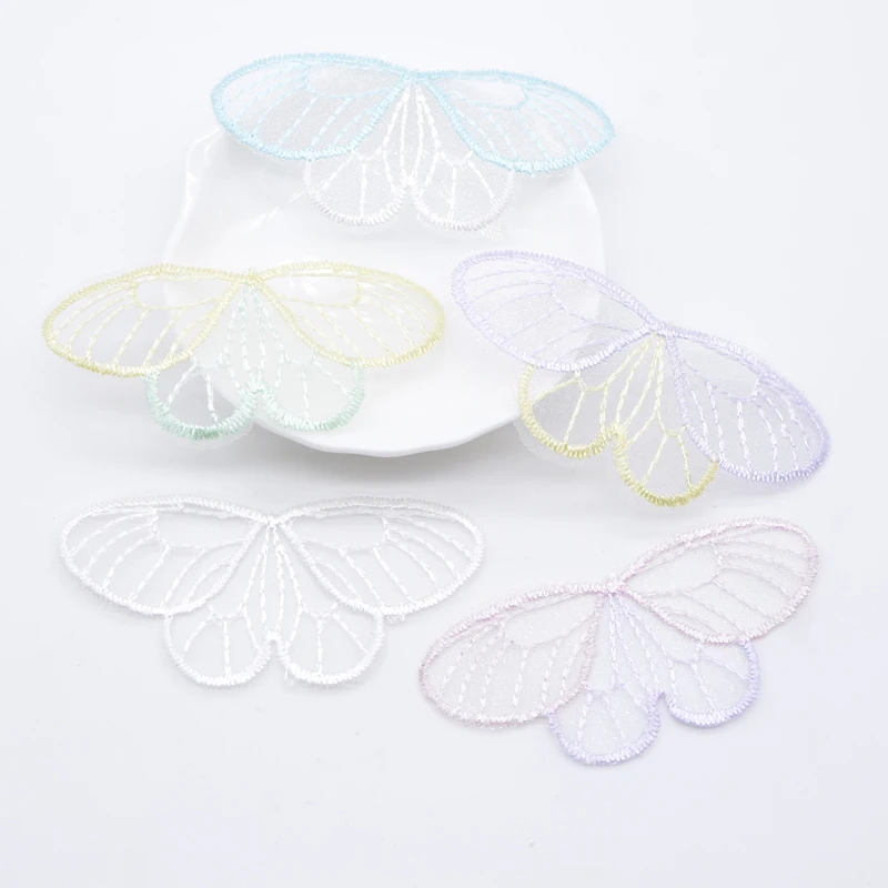 10Pcs 70*35mm Exquisite Embroidered Mesh Butterfly Wings for DIY Headwear Hair Clips Decor Clothes Hat Shoes Patches Accessories