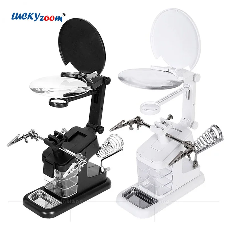 

Third Hand Magnifier for Soldering Dual LED Lights Table USB 3X 4.5X 25X Illuminated Magnifying Glass Welding Iron Stand Lupa