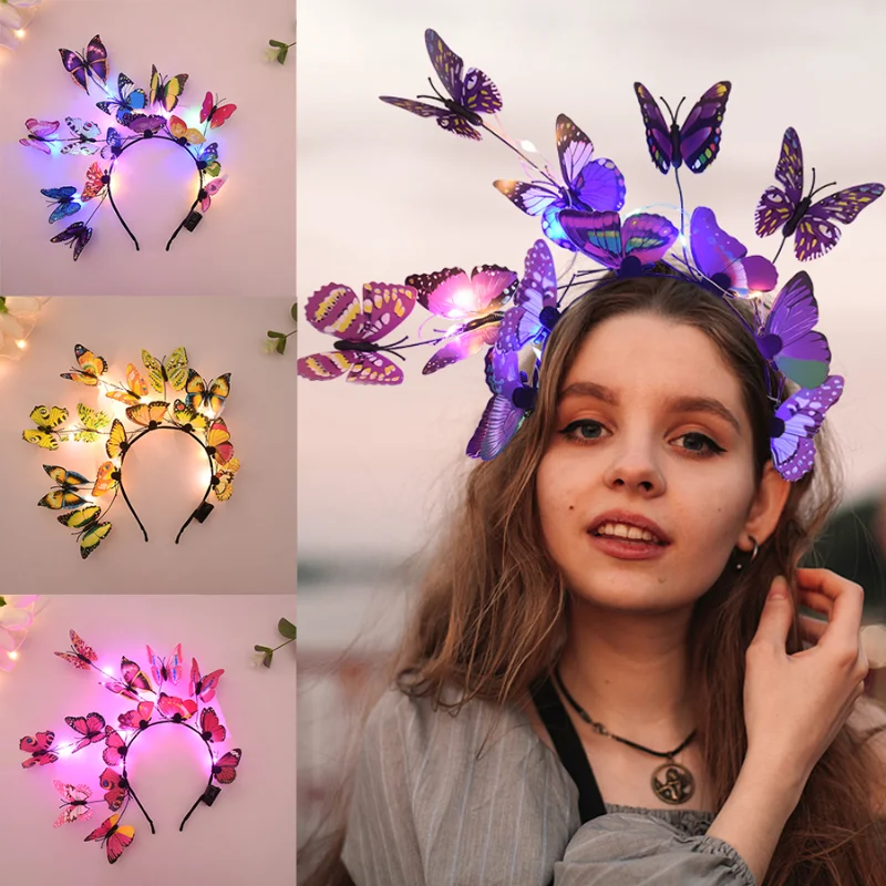 Glowing Butterfly Headband With LED Lights Baby Shower Birthday Decorations Girls Butterfly Hairbands Wedding Bridesmaids Gifts