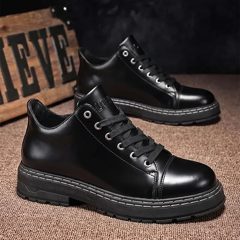 Schwarze Herren-Lederschuhe mit Schnürung, dicke Sohle, Business-Casual, formelle Alltagsschuhe, Oxford-Schuhe für Männer – Detail 2
