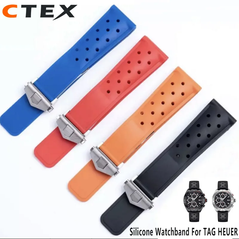 

22mm Waterproof Rubber Silicone watchband Black blue red For TAG HEUER MONACO Strap CARRERA FORMULA 1 Men Watch Strap Acces