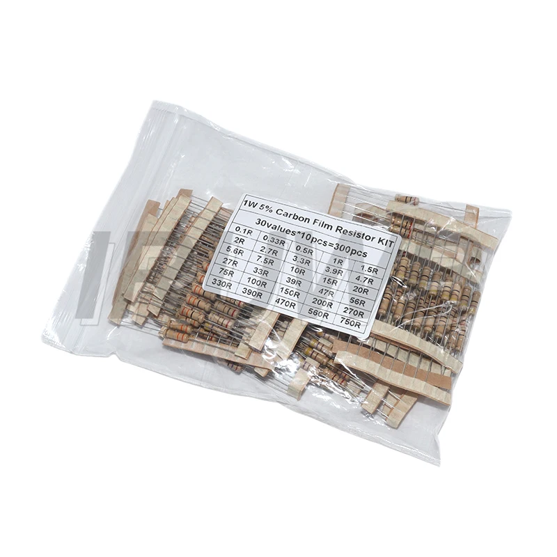 300PCS 0.1-750 Ohm 1K-820K Ohm Resistors Set for Electronics DIY Resistor Kit 1W 5% Carbon Film Resistance 30values X 10pcs