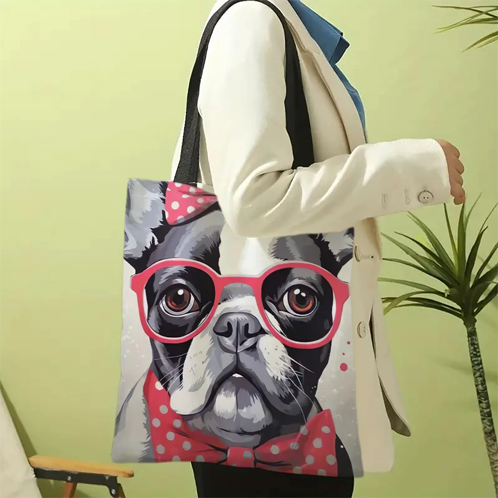 Cute French Bulldog Printed Shoulder Bag, Women\'s Versatile Storage Handbag, Shopping & Commuting Bag